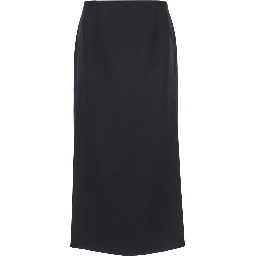 Grisaille Black Midi Skirt with Side Splits in Wool Woman