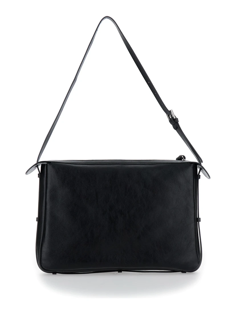 Simply Fendi Large Black Shoulder Bag with FF Detail in Leather Woman