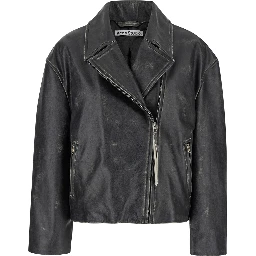 Black Biker Jacket in Vintage Looking Leather Woman