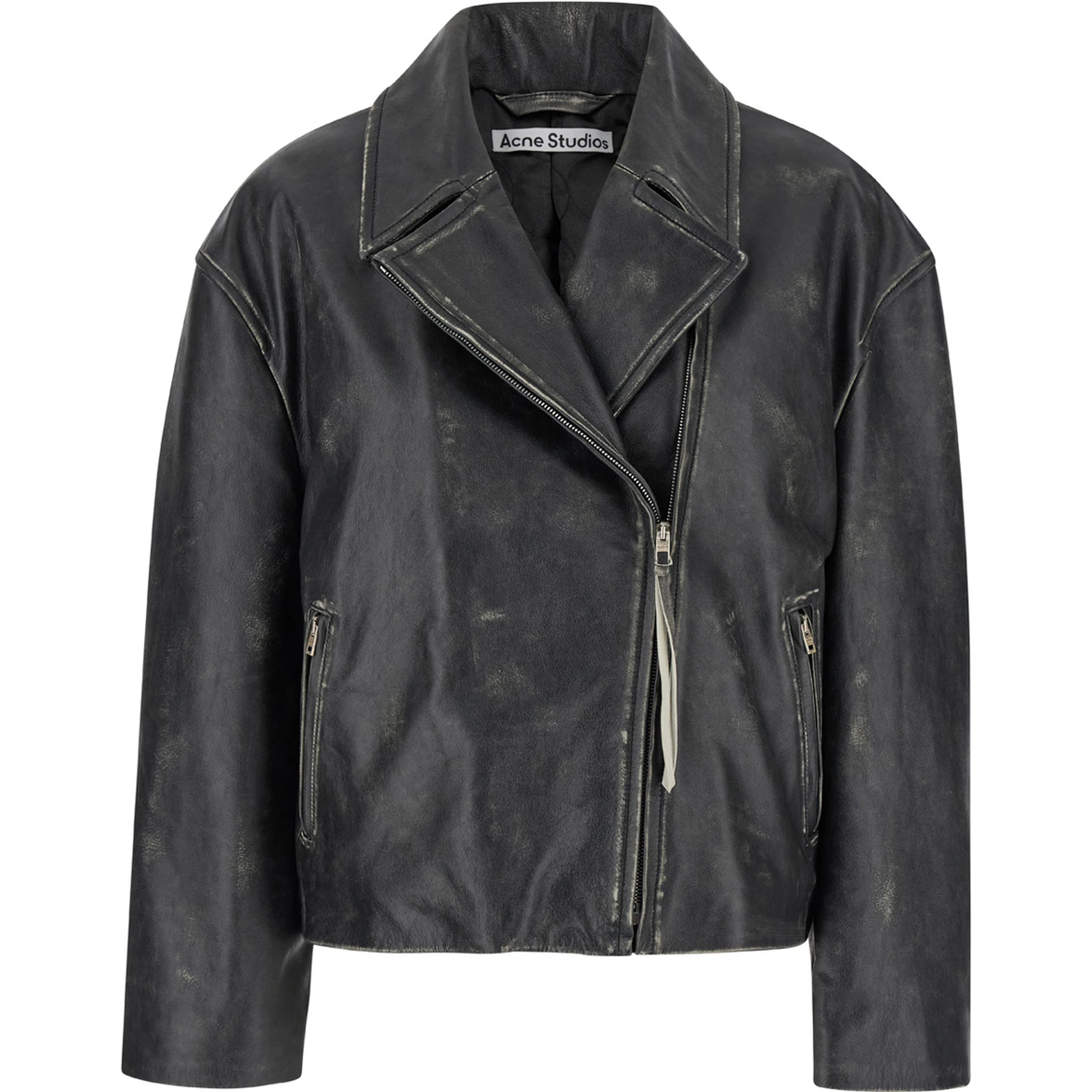 Black Biker Jacket in Vintage Looking Leather Woman