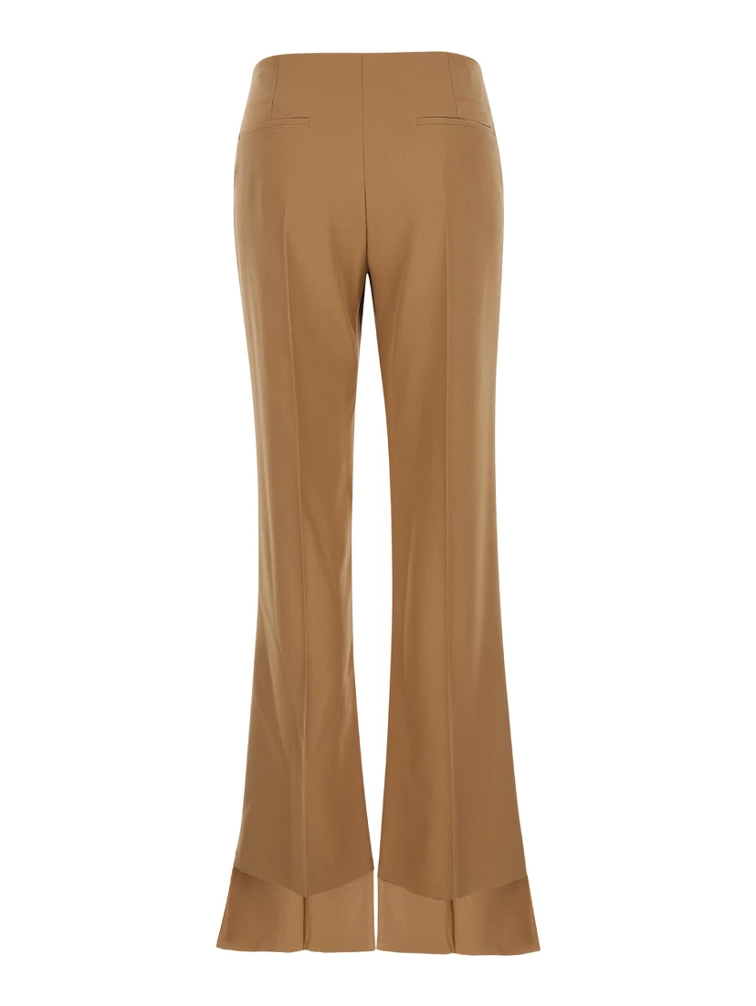 Beige Flared Pants with Asymmetric Hem in Grain de Poudre Wool Woman