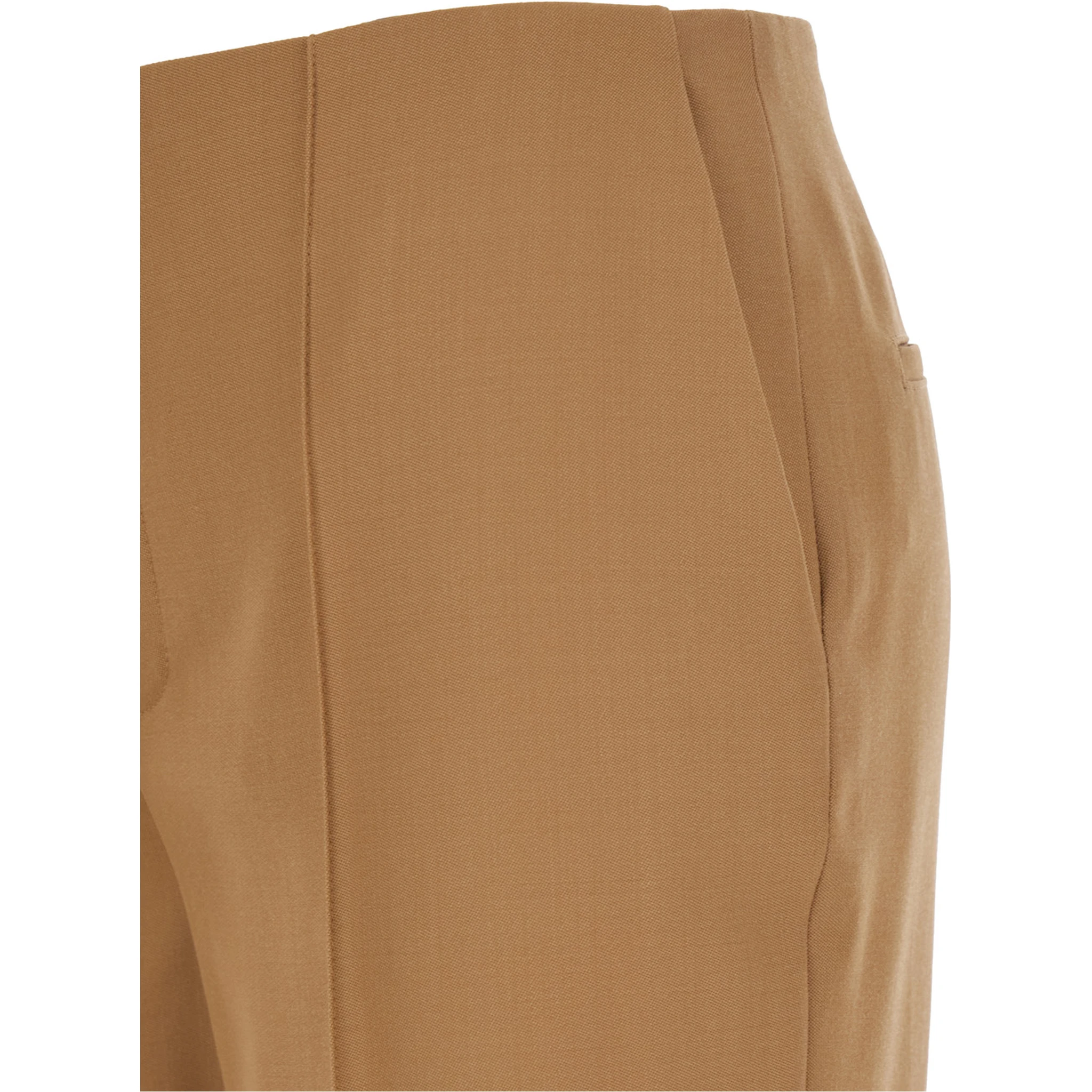 Beige Flared Pants with Asymmetric Hem in Grain de Poudre Wool Woman
