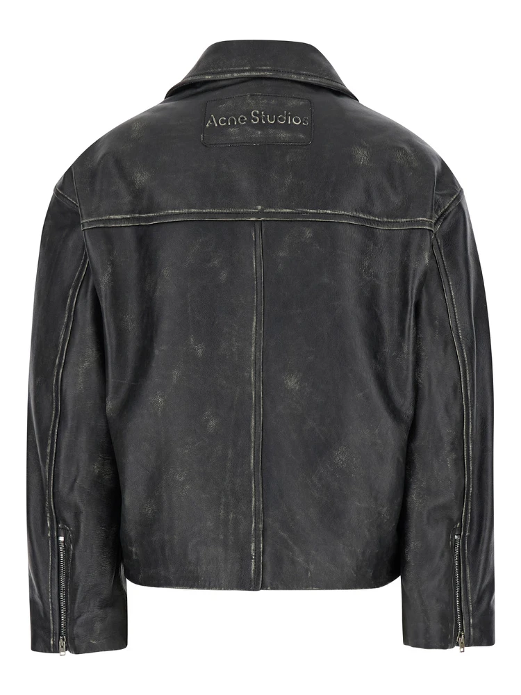 Black Biker Jacket in Vintage Looking Leather Woman alternative