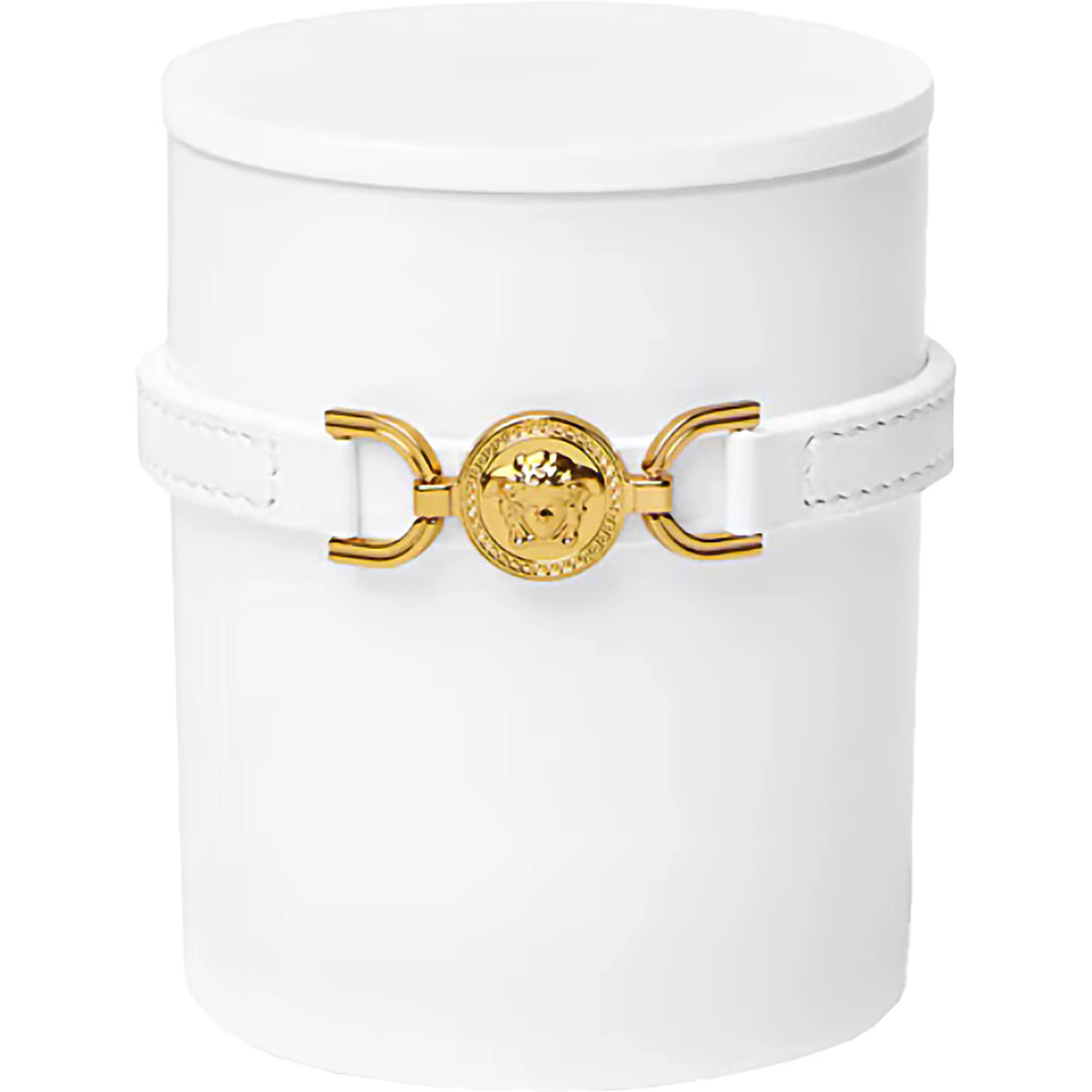 Medusa 95 White Candle with Wood Lid and Removable Leather Strap in Wood and Glass Home