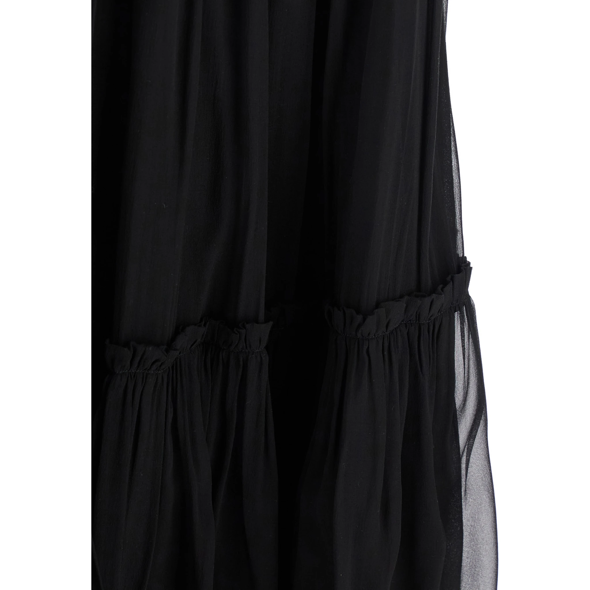 Black Semi-transparent Skirt with All-Over Ruche in Silk Woman