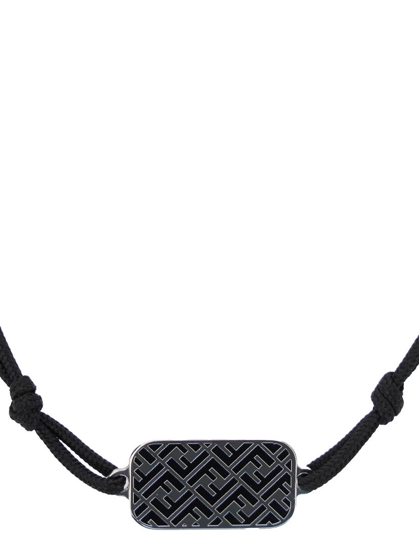 Metallic Bracelet with FF Plaque Pendant in Fabric Man