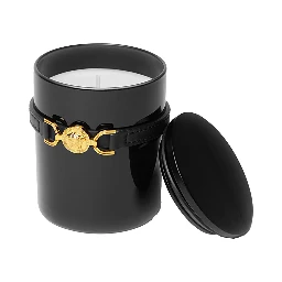 Medusa 95 Black Candle with Wood Lid and Removable Leather Strap in Wood and Glass Home