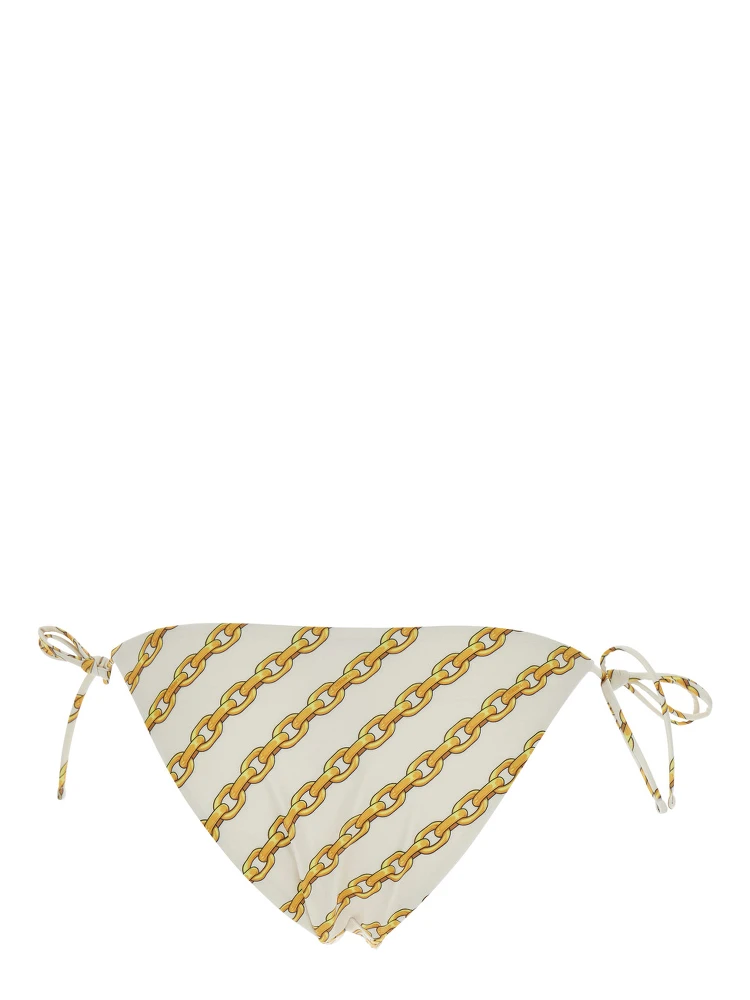 White Bikini Bottom with Adjustable Tie Closure and All-Over Chain Print in Tech Fabric Stretch Woman alternative