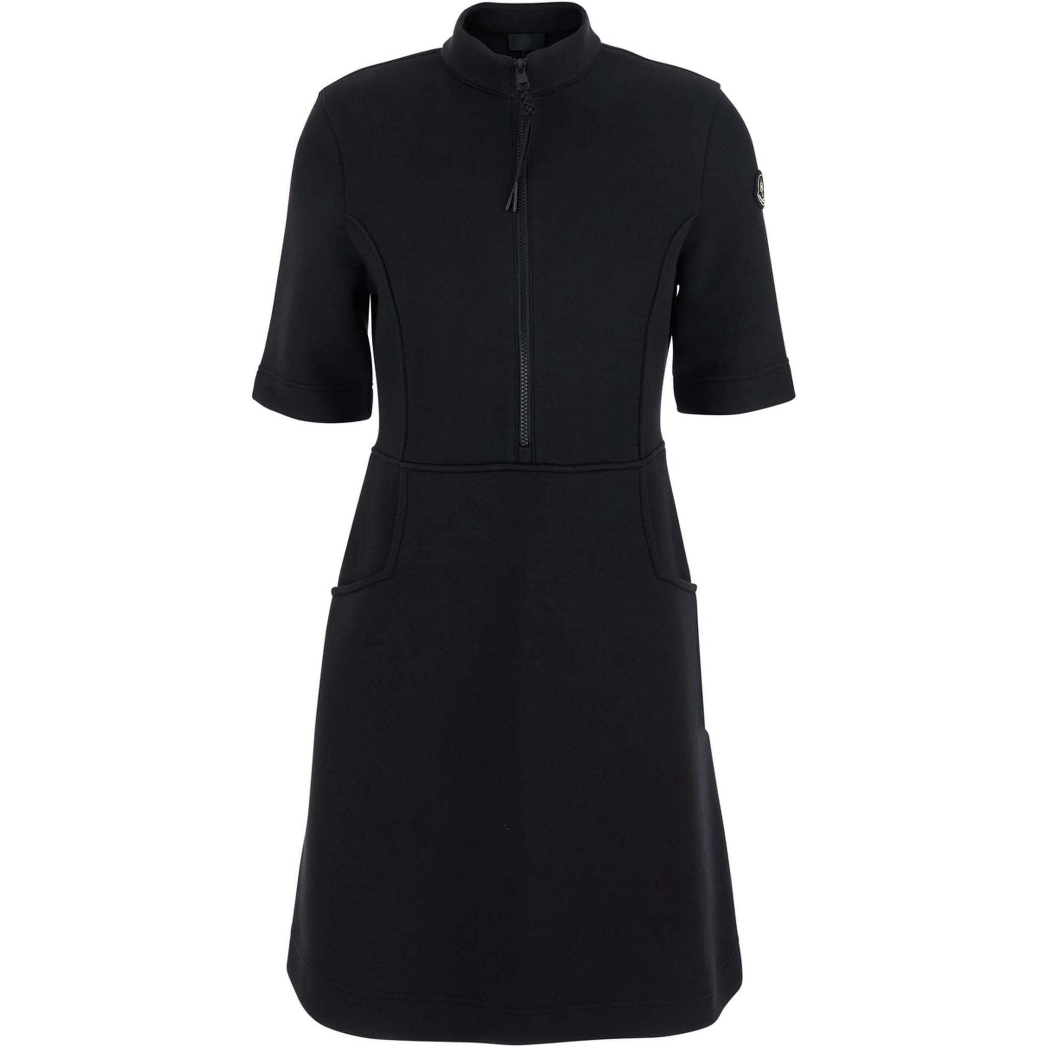 Black Dress with Logo Patch Applied on the Sleeve in Cotton Blend Woman