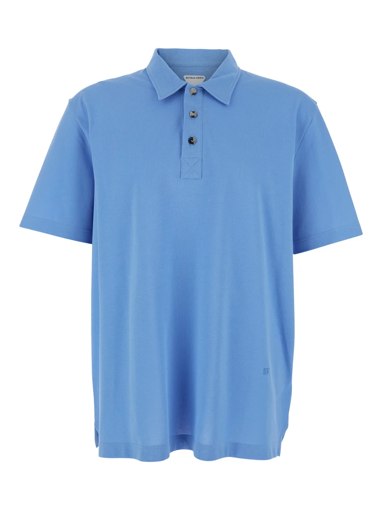 Blue Polo Shirt with Classic Collar and Logo Embroidery Detail on the Front in Cotton Man