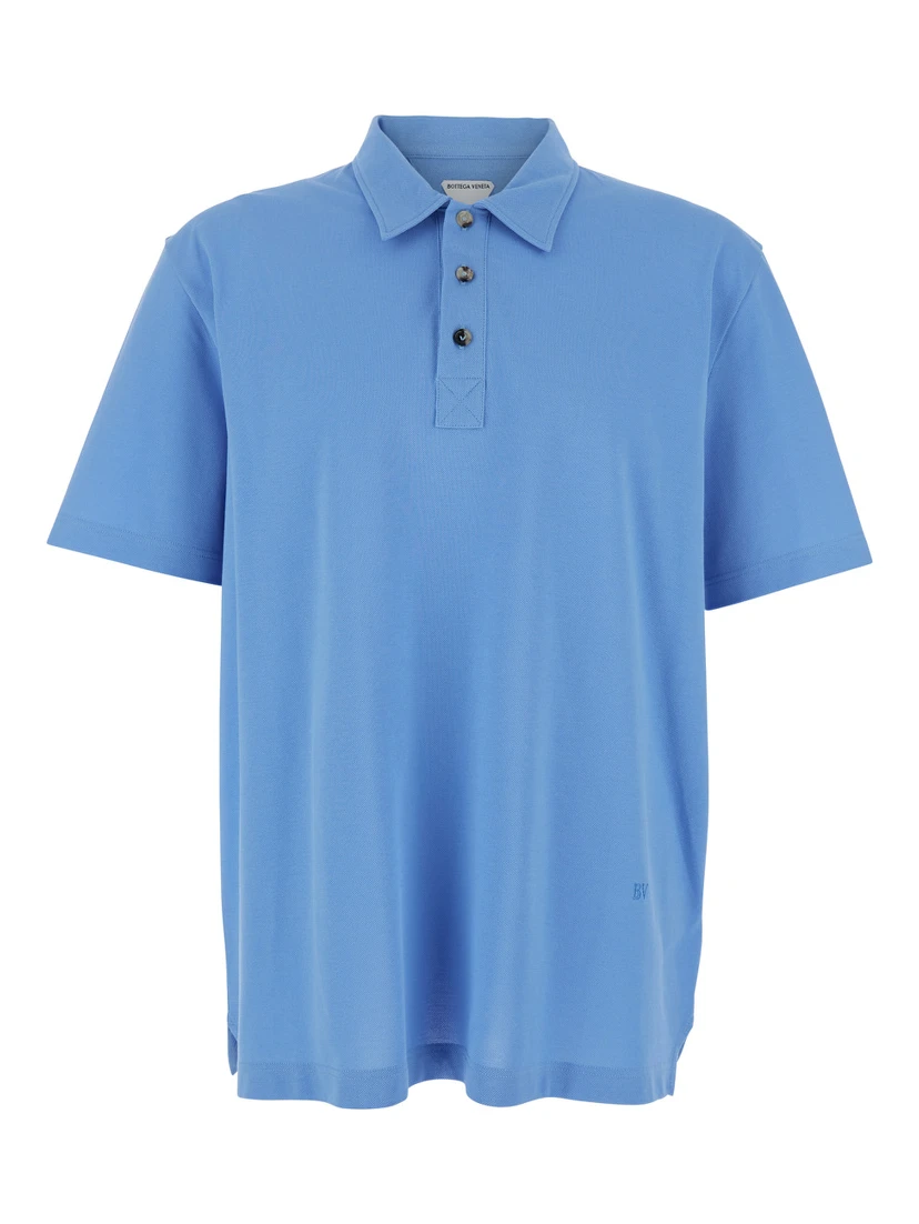 Blue Polo Shirt with Classic Collar and Logo Embroidery Detail on the Front in Cotton Man