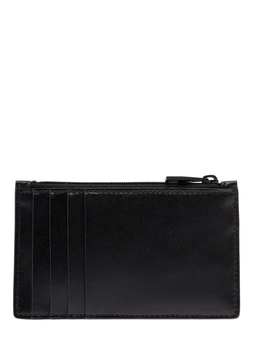 Black Card-Holder with Contrasting Graffiti Logo in Smooth Leather Man