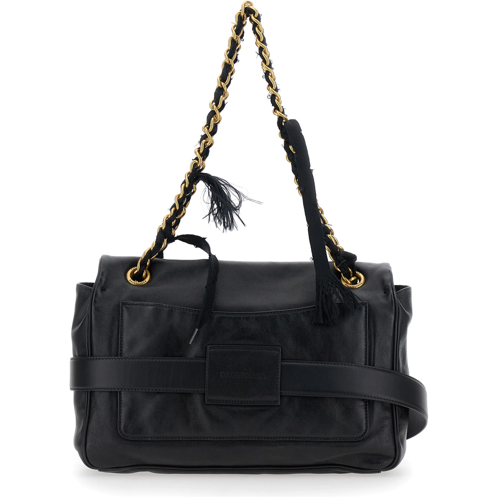 Modu Flap Black Crossbody Bag with Logo Plaque on the Front in Leather Woman