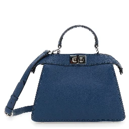 Peekaboo ISeeU Small Blue Handbag with Shoulder Strap in Leather Woman