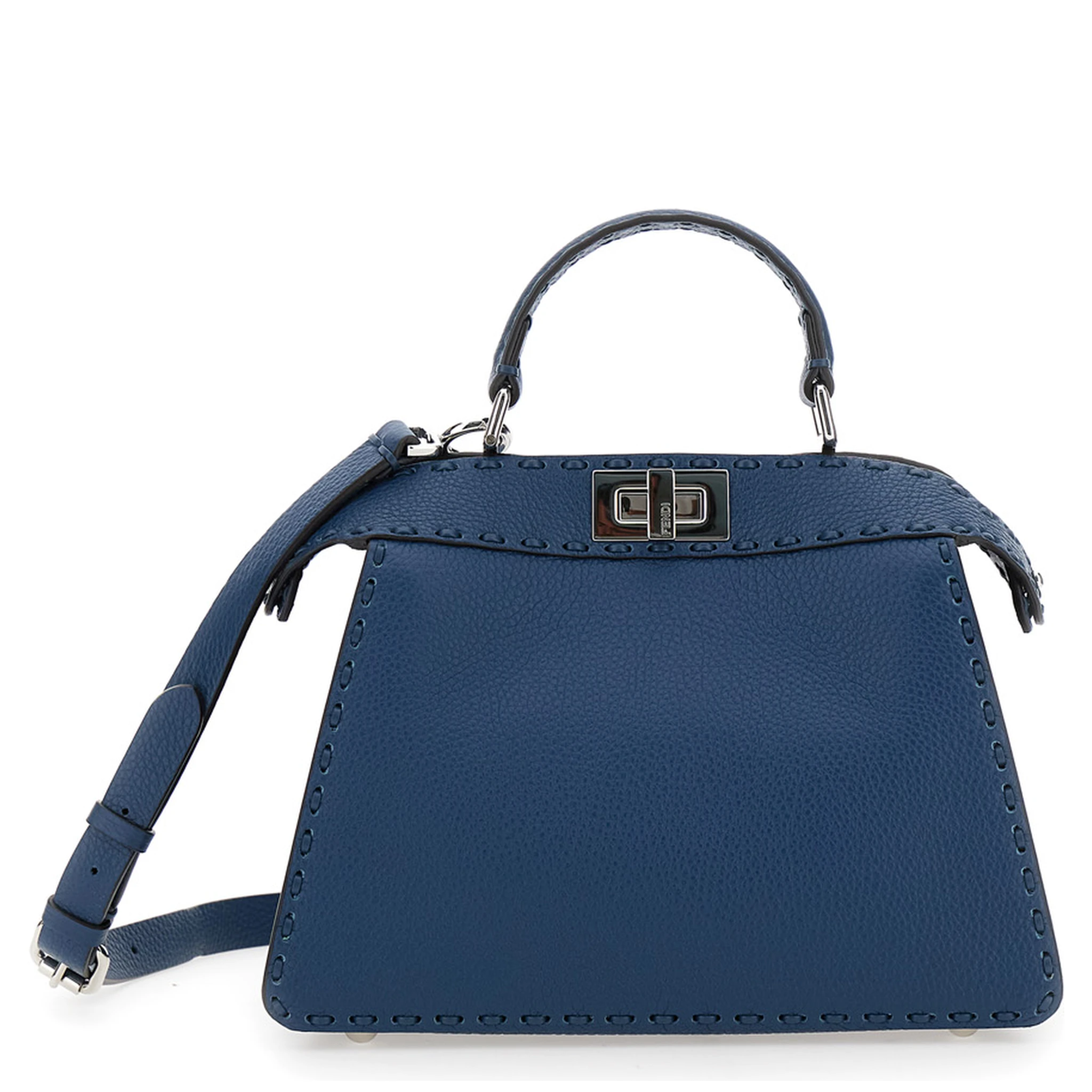 Peekaboo ISeeU Small Blue Handbag with Shoulder Strap in Leather Woman