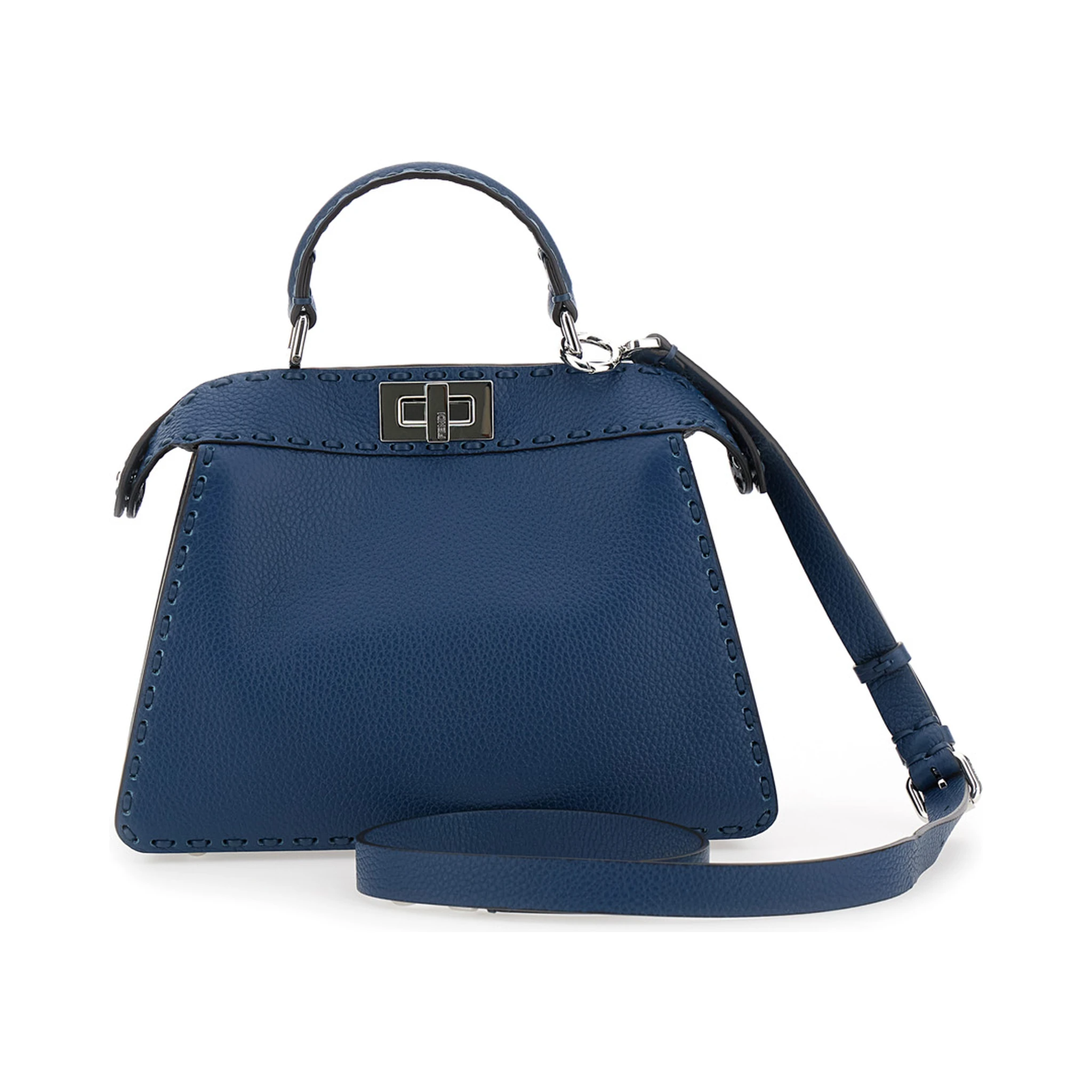 Peekaboo ISeeU Small Blue Handbag with Shoulder Strap in Leather Woman