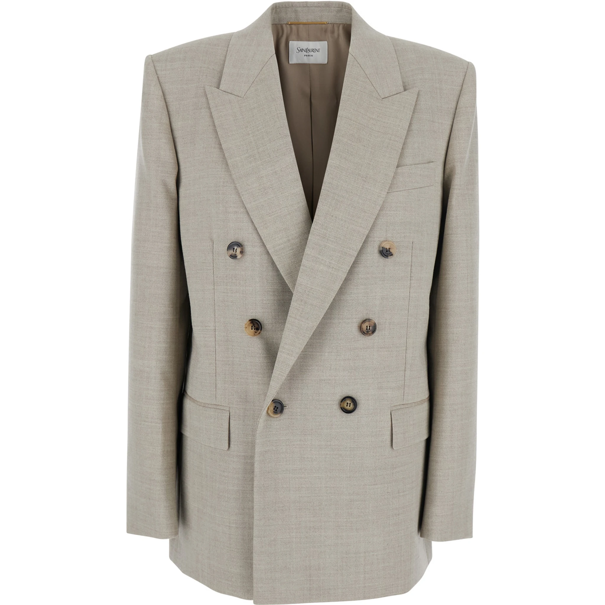 Grey Double-Breasted Jacket with Peak Revers in Wool Woman