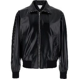 Black Bomber Jacket with Two Front Welt Pockets in Leather Man