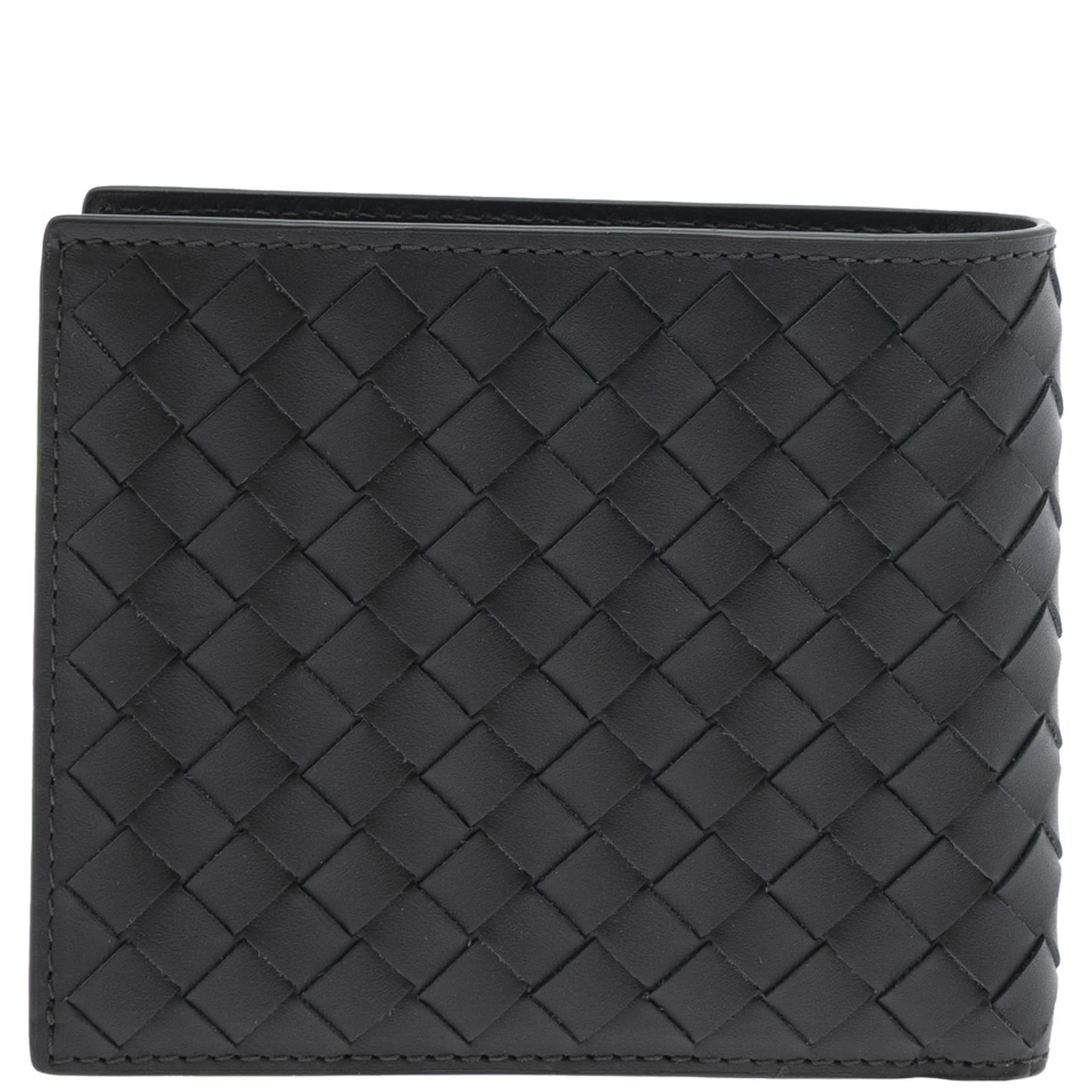 Green Bi-Fold Wallet with Intrecciato Motif and Embossed Logo Lettering on the Inside in Leather Man