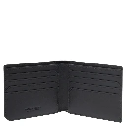 Green Bi-Fold Wallet with Intrecciato Motif and Embossed Logo Lettering on the Inside in Leather Man