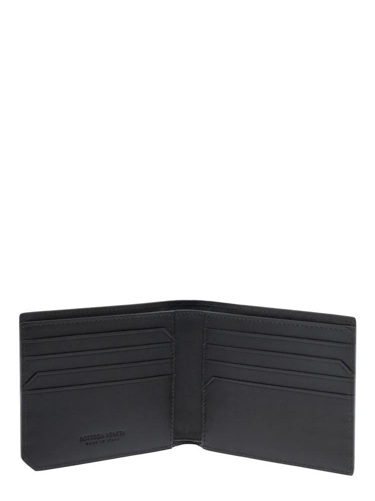 Green Bi-Fold Wallet with Intrecciato Motif and Embossed Logo Lettering on the Inside in Leather Man alternative