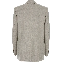 Grey Double-Breasted Jacket with Peak Revers in Wool Woman