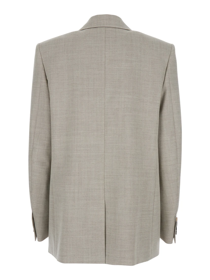 Grey Double-Breasted Jacket with Peak Revers in Wool Woman