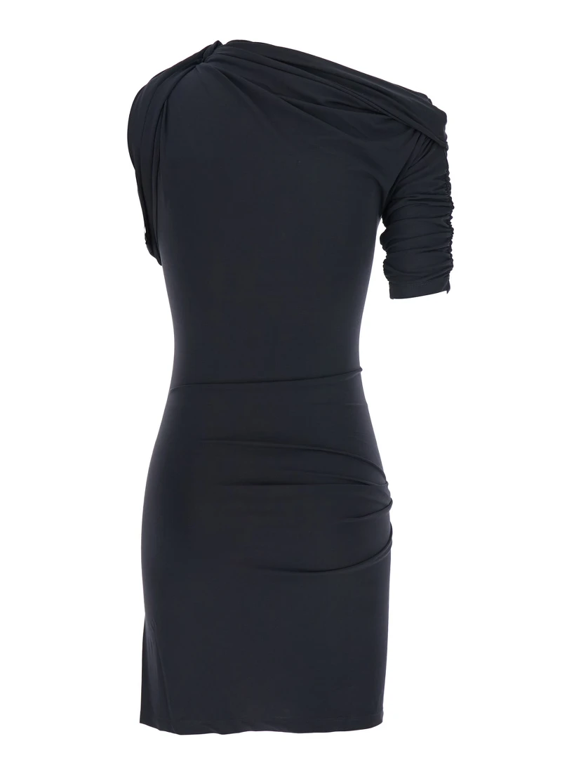 La Mini Robe Drapeado Blue One-Shoulder Mini Dress with Ruched Details in Viscose Blend Stretch Woman