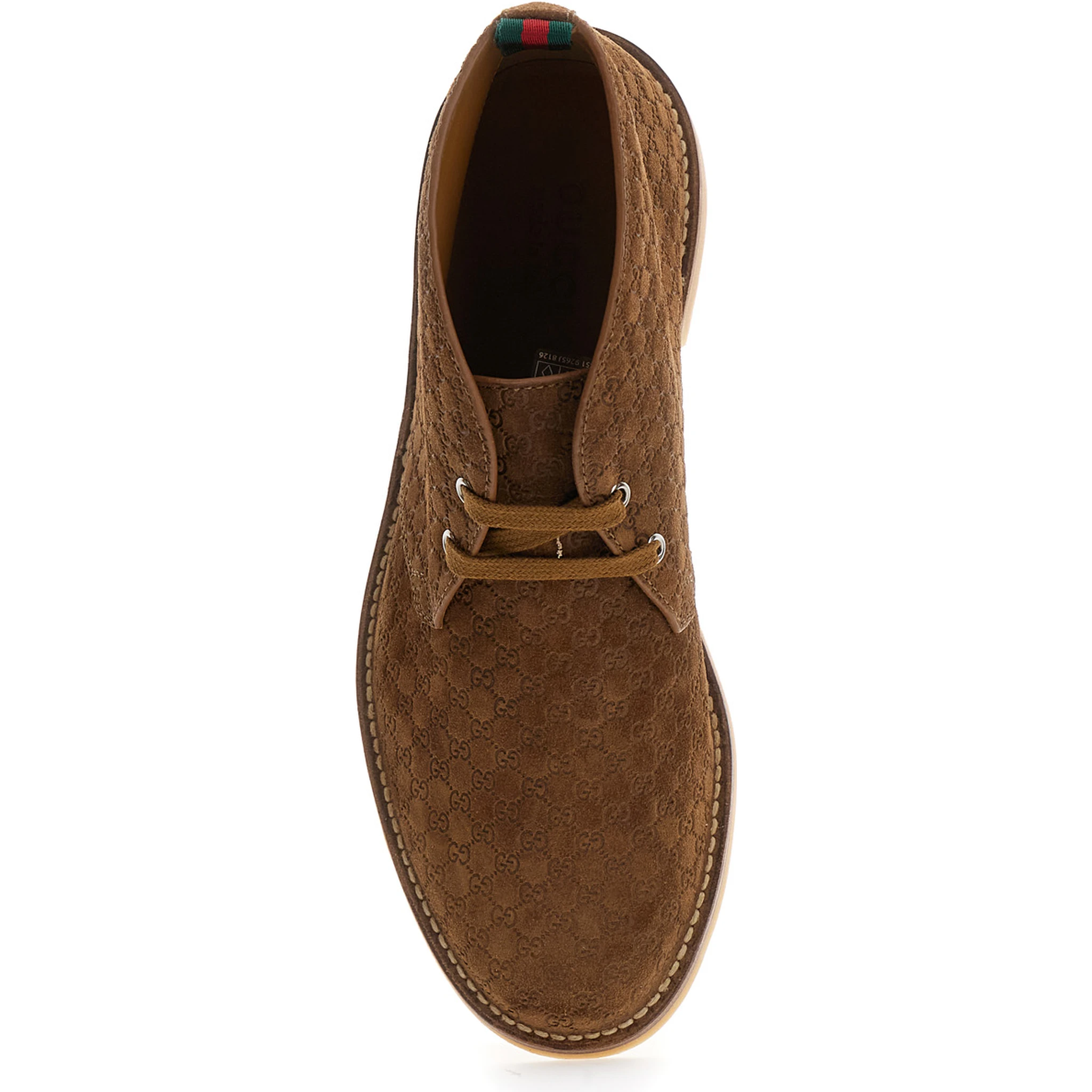 Brown Ankle Boots with Web Detail on the Heel and Low Heel in GG Suede Man