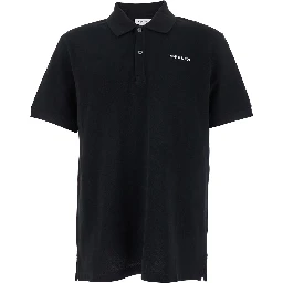Black Polo Shirt with Classic Collar and Logo Lettering Embroidery on the Front in Cotton Man