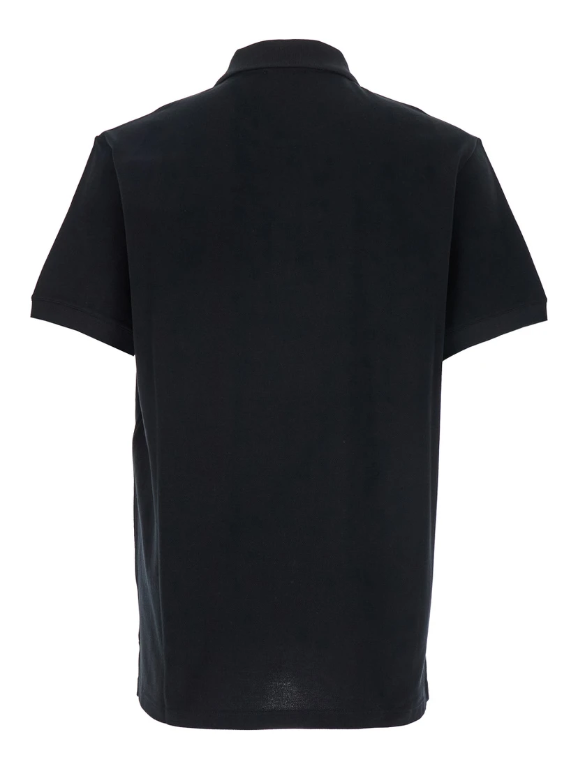 Black Polo Shirt with Classic Collar and Logo Lettering Embroidery on the Front in Cotton Man