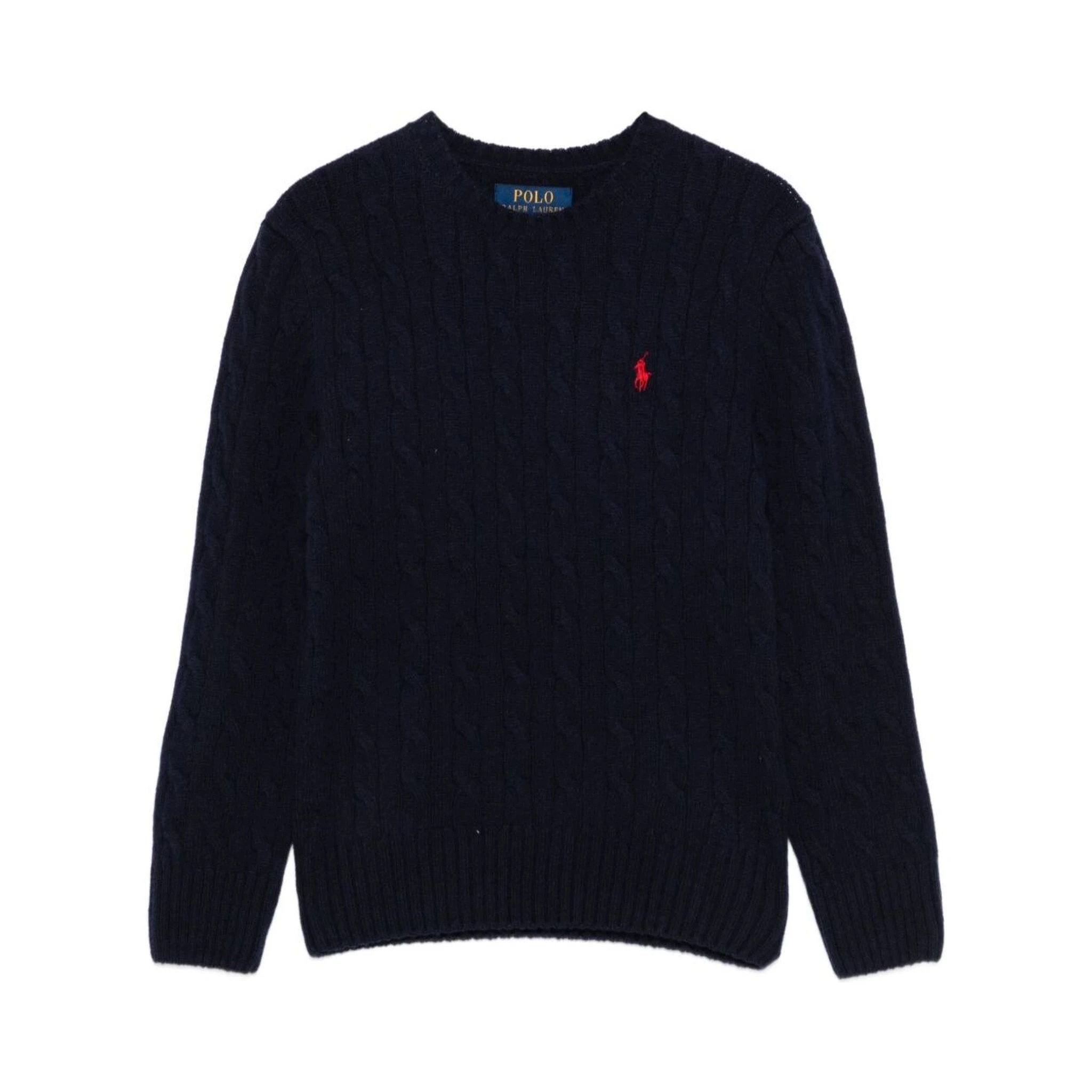 Blue Sweater with Round Neck and Pony Embroidery on the Front in Wool and Cashmere Boy