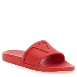Red Sandals with Open Toe and Embossed Logo in Rubber Man