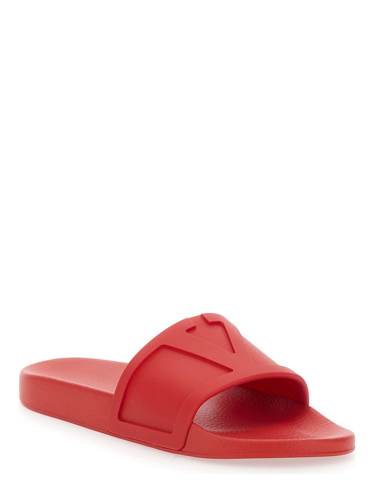 Red Sandals with Open Toe and Embossed Logo in Rubber Man alternative