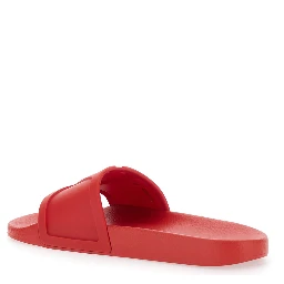 Red Sandals with Open Toe and Embossed Logo in Rubber Man