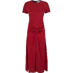 Red Crewneck Midi Dress with Gathered Waist and Rear Zip Closure in Viscose Blend Woman