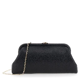 Skylar Black Clutch with Chain-Link Shoulder Strap and Kiss-Lock Closure with Logo Plaque in Leather Woman