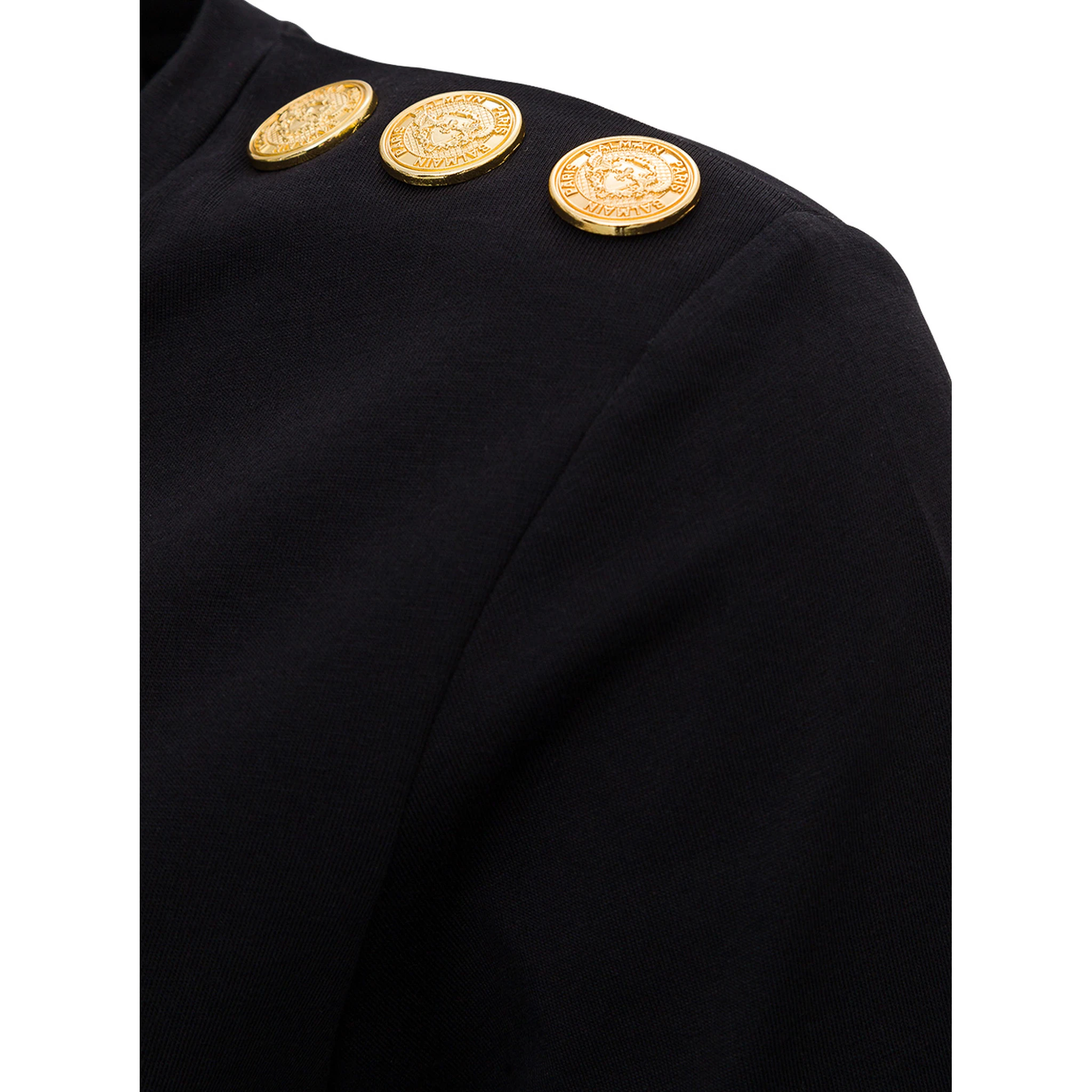 Black Crewneck T-Shirt with Logo Print and Golden Buttons in Jersey Woman