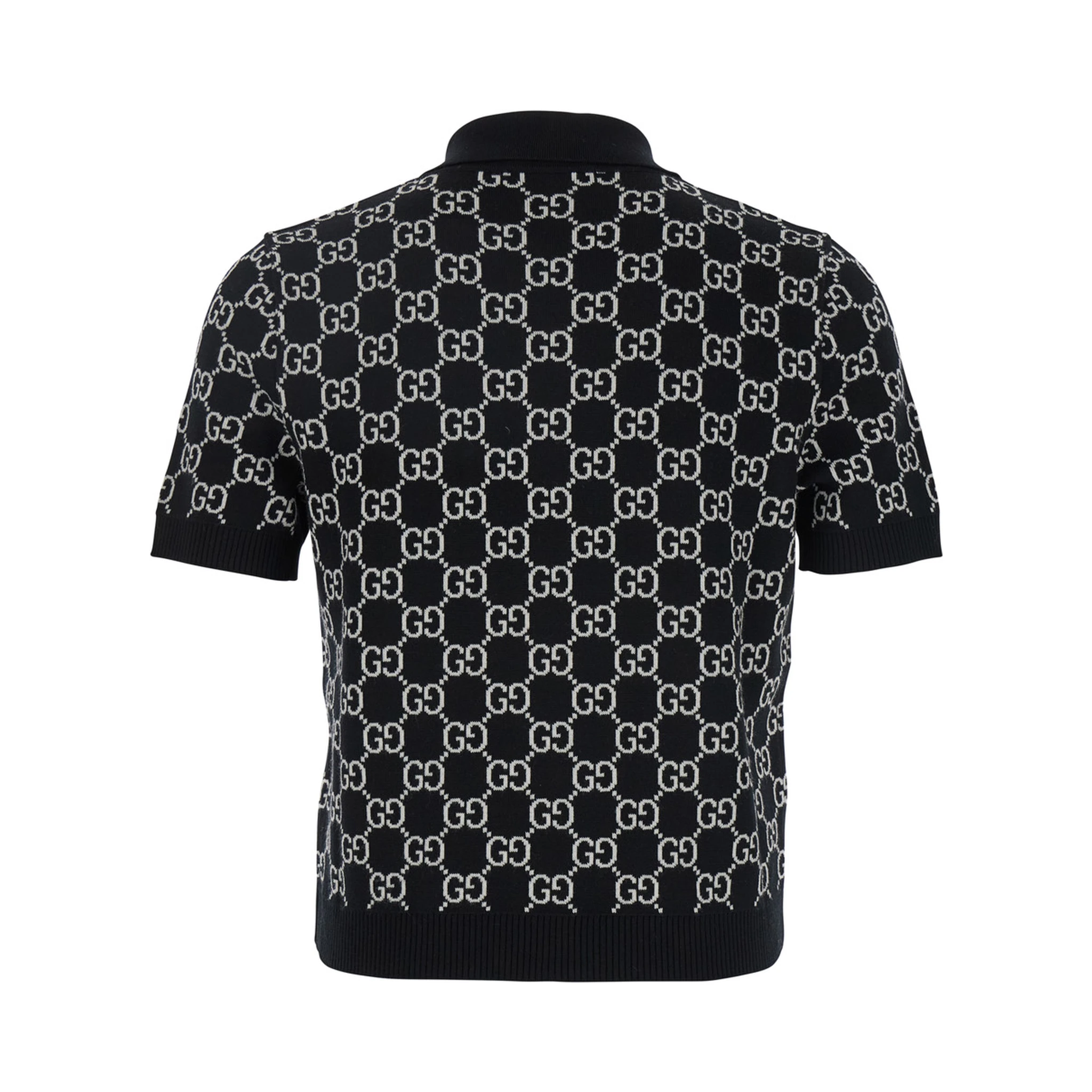 Black Polo Shirt with Ribbed Trims in GG Canvas Woman