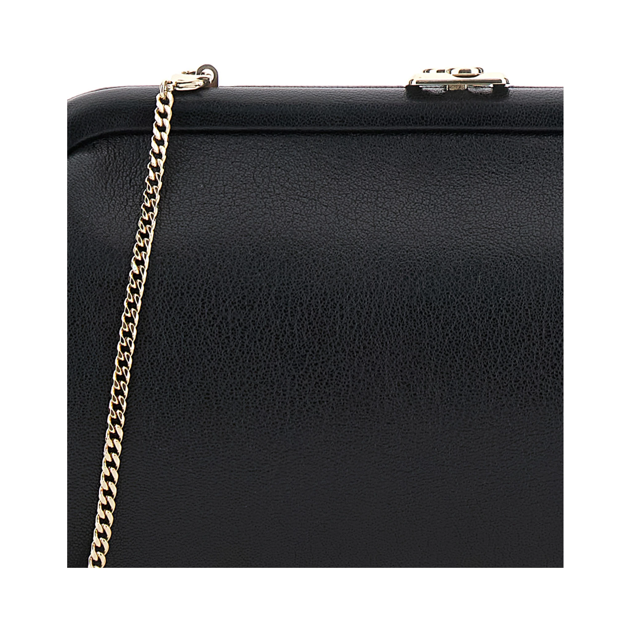 Skylar Black Clutch with Chain-Link Shoulder Strap and Kiss-Lock Closure with Logo Plaque in Leather Woman