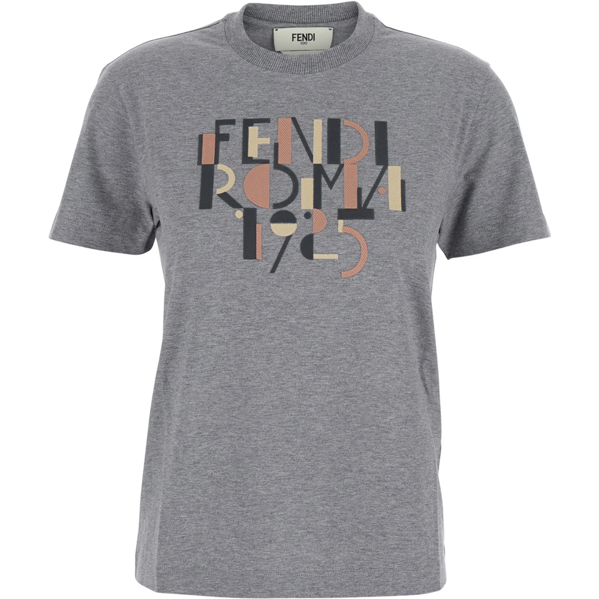 Grey Crewneck T-Shirt with Logo Detail on the Front in Cotton Woman