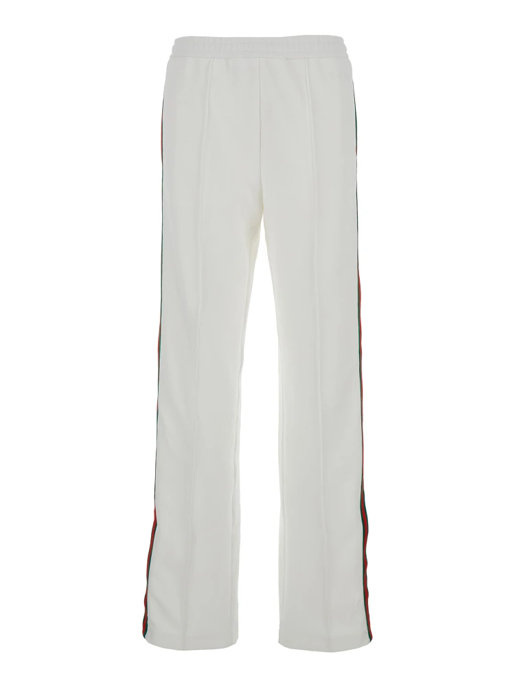 White Joggers Pants with Logo Embroidery and Web Detail in Polyamide Woman
