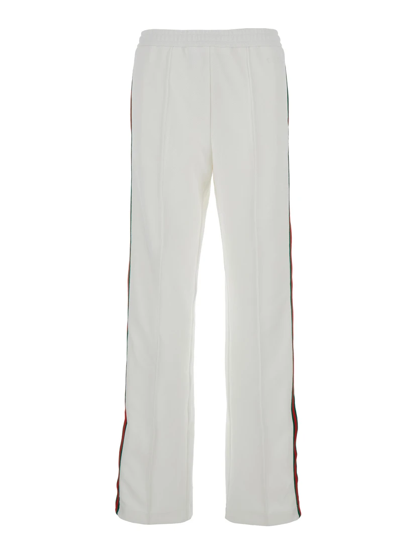 White Joggers Pants with Logo Embroidery and Web Detail in Polyamide Woman