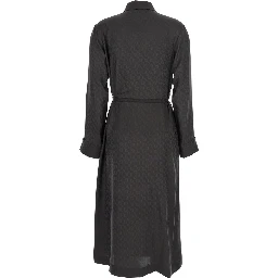 Brown Dress with All-Over FF Motif and Belt with Plaque at the Waist in Silk Woman