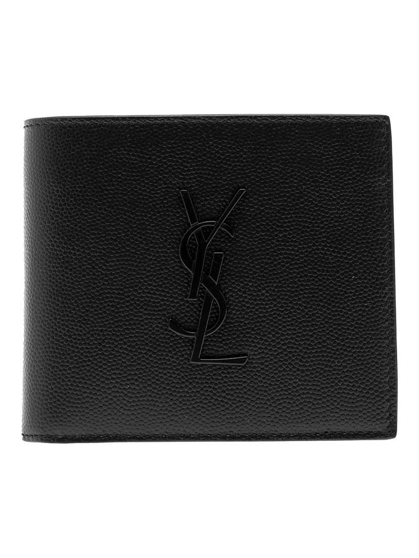 Black Bi-Fold Wallet with Cassandre Detail in Hammered Leather Man
