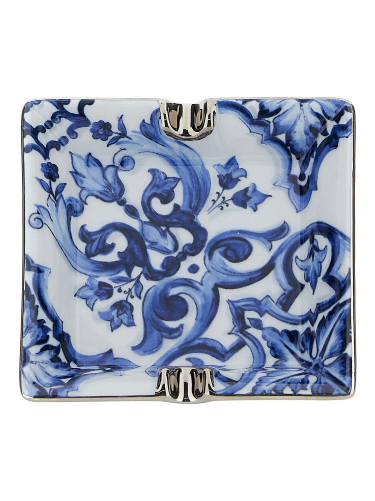 Blue and White Ashtray with Blu Mediterraneo Motif in Porcelain