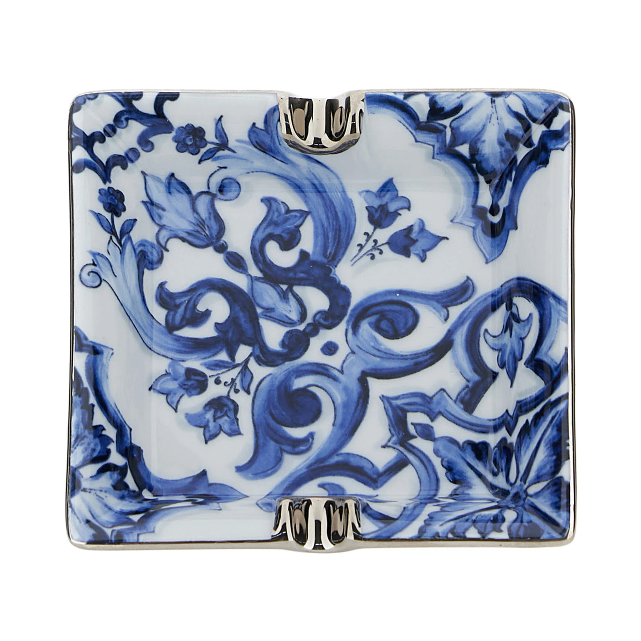Blue and White Ashtray with Blu Mediterraneo Motif in Porcelain