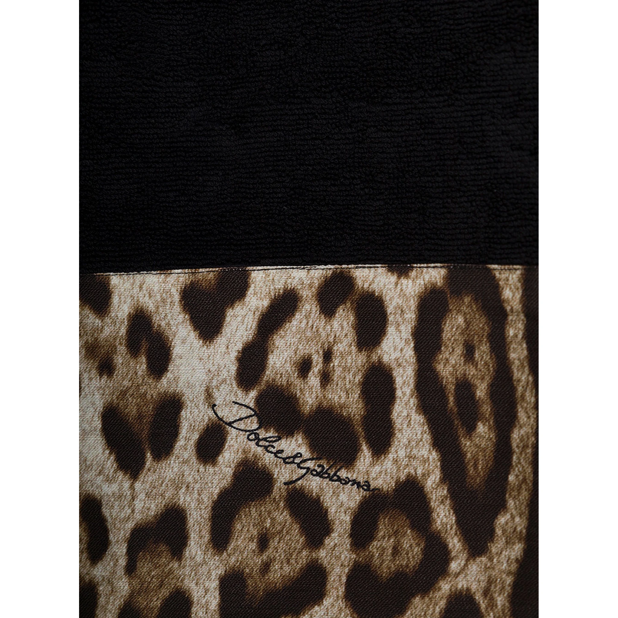 Black Kimono Bathrobe with Leopard Trim in Cotton Dolce & Gabbana