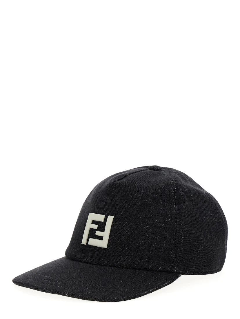 Black Baseball Cap with Embroidered FF Logo in Cotton Man