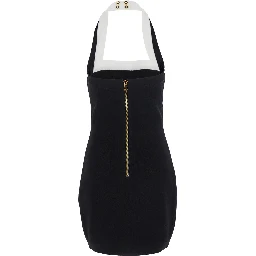 Black Dress with Square Neckline and Decorative Buttons in Viscose Blend Women